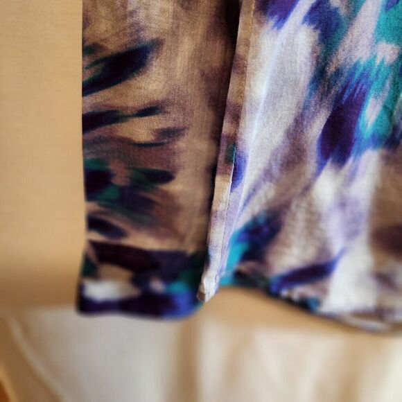 BCBG MAXAZRIA BLUE PURPLE GRAY TIE-DYE SHEER TOP SIZE XS LONG SLEEVE COLORFUL - Picture 5 of 9